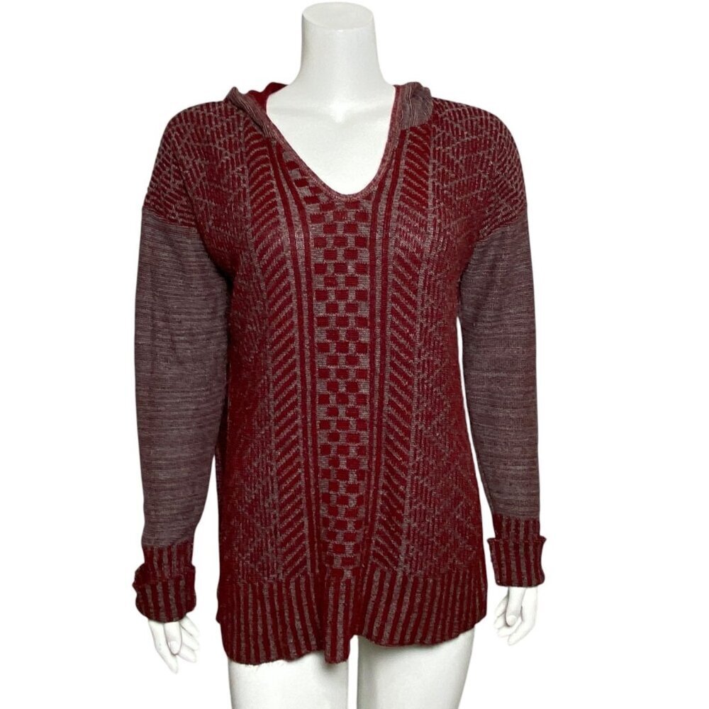 Earthbound Trading Co Hooded Sweater Womens Size L Side Slits Long Sleeve V Neck